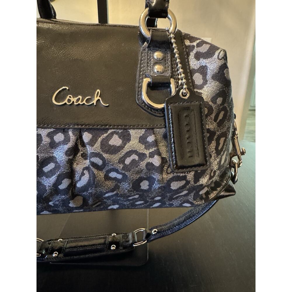 Coach Ashley Ocelot Lurex Satchel Handbag Metallic Silver Black F15520 Y2K - Picture 4 of 12